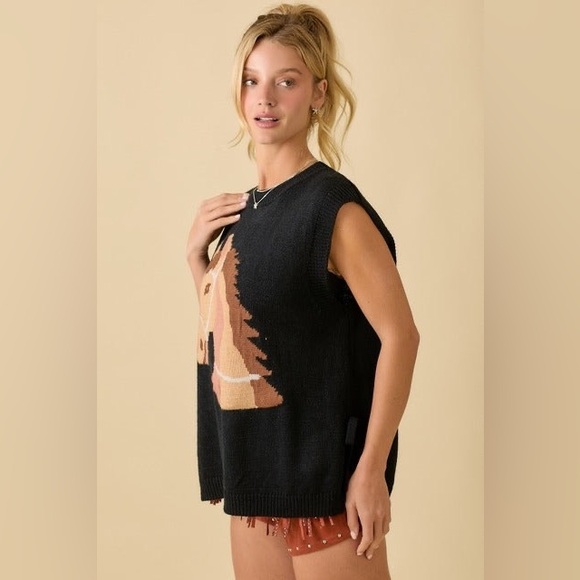 Western Horse Oversized Sleeveless Sweater Vest Top - Main Strip - Picture 6 of 7
